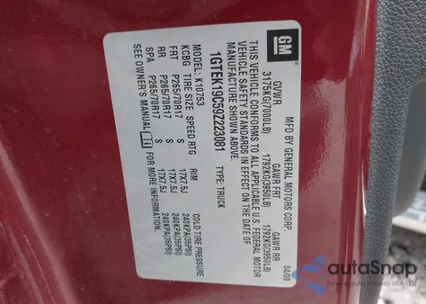 2009 GMC Sierra Sl z USA, uszkodzony, nr VIN 1GTEK19C59Z223081